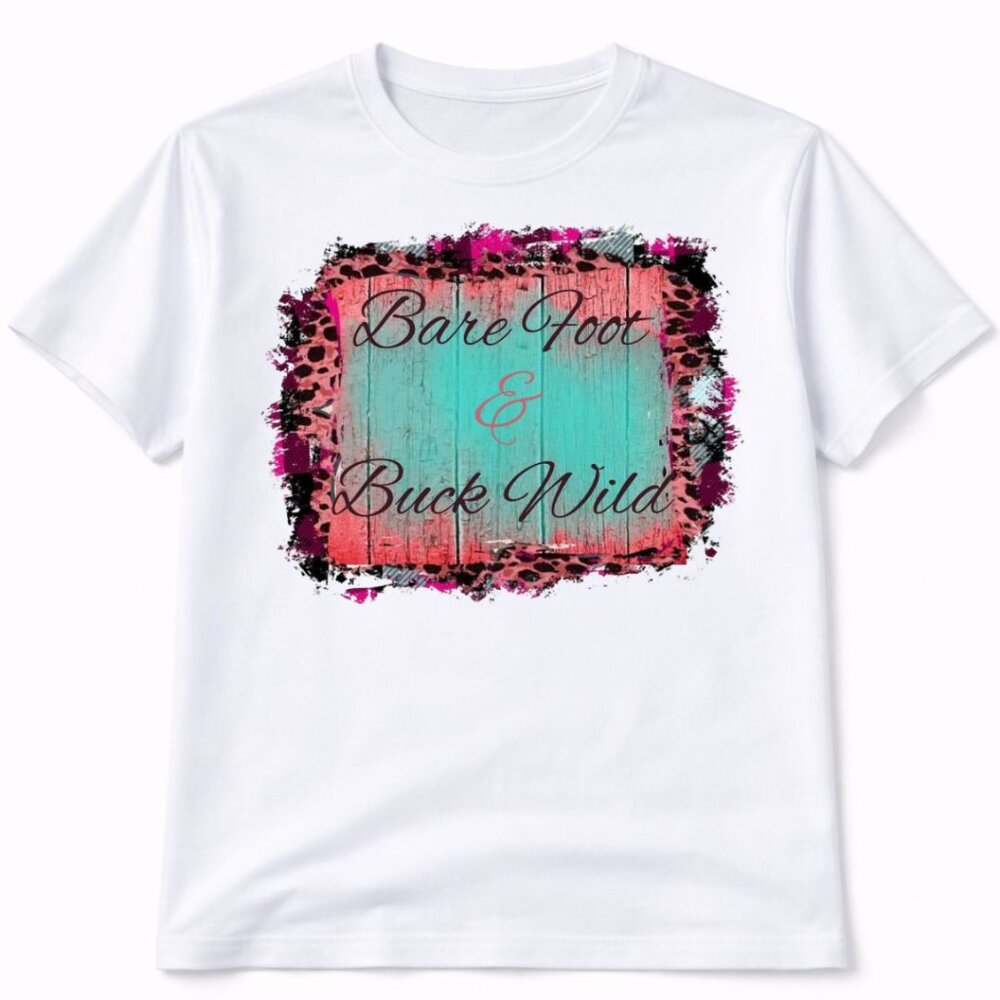 Bare Foot and Buck Wild Graphic T Shirt Trendy Boutique Style Tee Women White